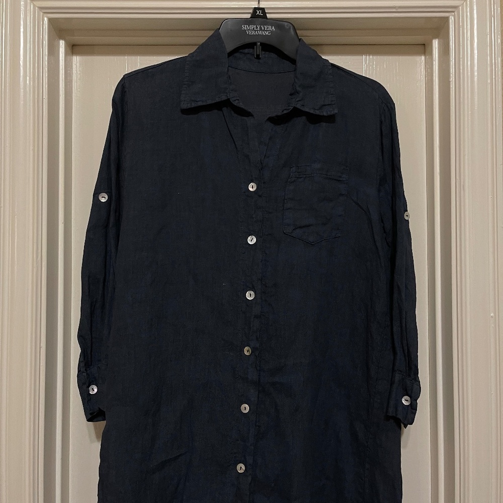 Lungo L'arno 100% Linen Dress Shift Navy - Picture 2 of 9